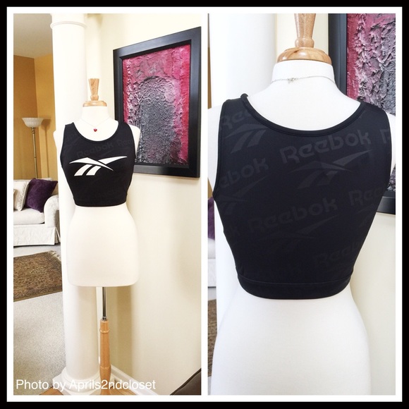 REEBOK BLACK CROP TANK TOP BRALETTE - Picture 3 of 7